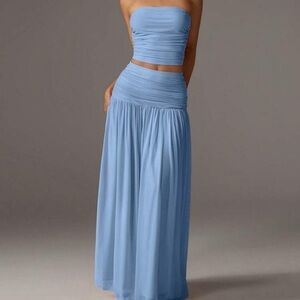 Chic Strapless Blue Skirt Set
